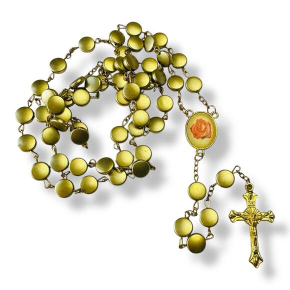Vintage St Therese of Lisieux Gold Metallic Beaded Rosary - Picture 1 of 5
